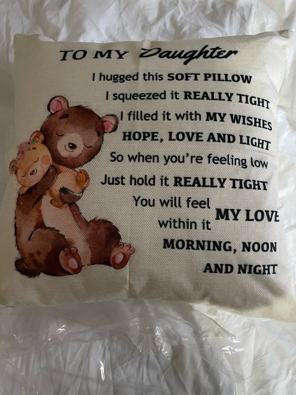 Pillow for Daughter – Cover and Cushion with Brown Bear Design
